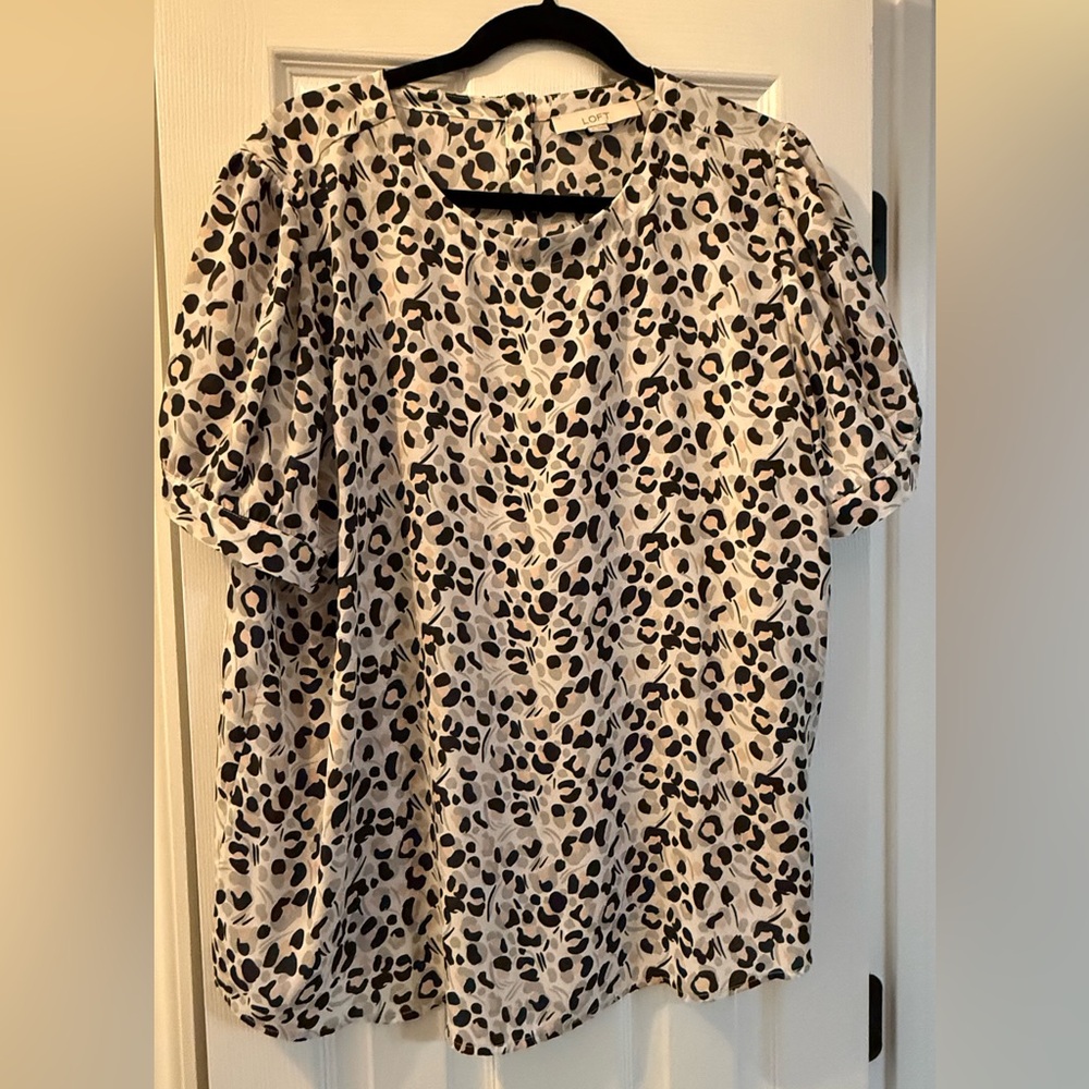 LOFT Black and Cream Leopard Print Blouse